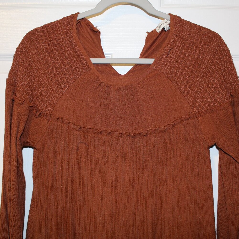 Anthropologie Moon River "Feeling Grateful" Babydoll rust-brown bohemian dress S - Picture 3 of 7